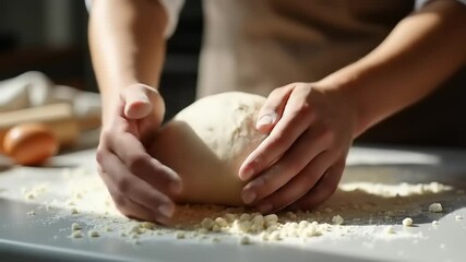 Baker kneading dough with kitchen. - Powered by Adobe