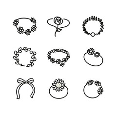 Floral Anklet Bracelet Icons. Outline icon set of flower anklets and bracelets: daisy chain anklet, rose petal bracelet, lavender