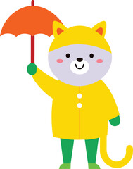  cat wearing yellow raincoat  vector art illustration