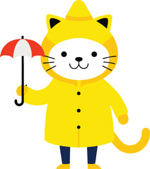  cat wearing yellow raincoat  vector art illustration