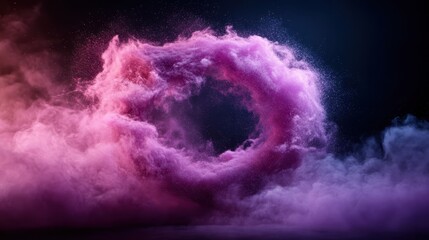 A mesmerizing swirl of pink and purple smoke forms an abstract circle, symbolizing creativity, fluidity, and the boundless nature of artistic expression and imagination.