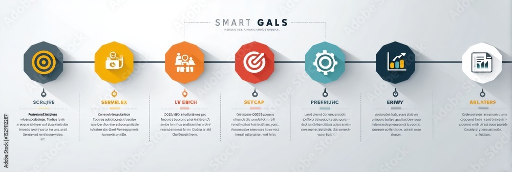 Poster illustration of smart goals framework with detailed icons and descriptions highlighting each compone