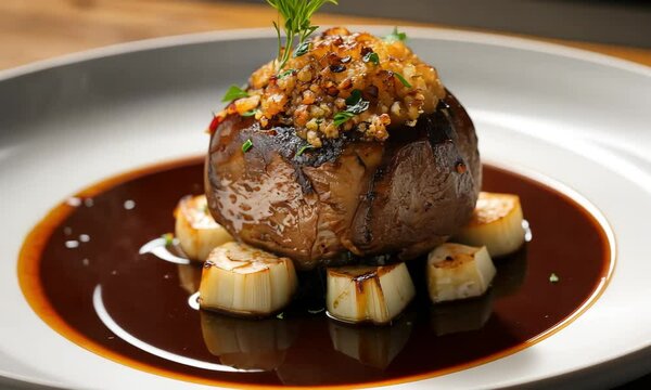 veal cheek braised in red wine with celery root fondant and bone marrow crumbs	
