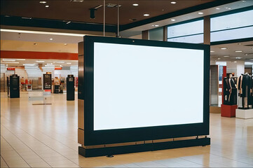 Empty electronic board in shopping mall, advertising space, close-up.