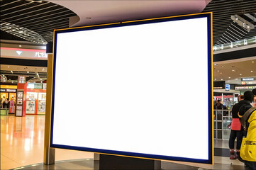 Empty electronic board in shopping mall, advertising space, close-up.