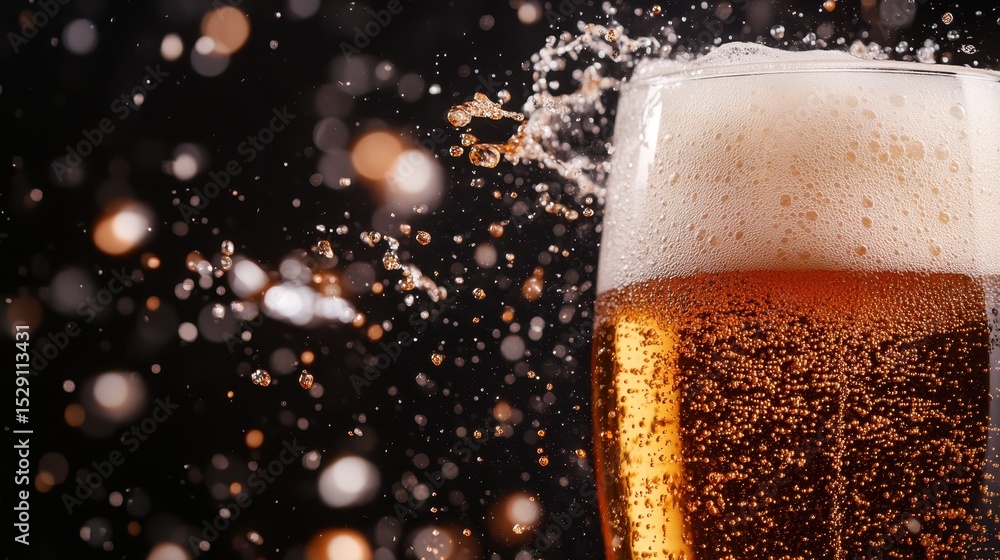 Aufkleber an exciting close-up image of beer with a splash effect, capturing the lively bubbles and foam that 