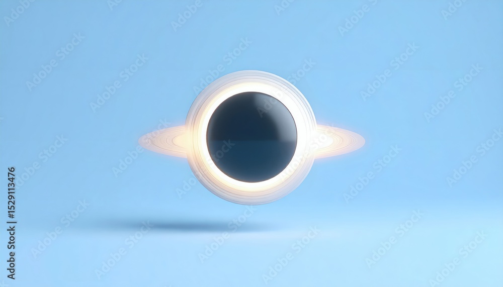 Poster black hole simulation displaying gravitational lensing effect on blue background