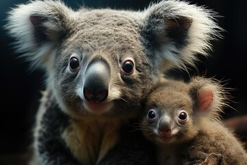Obraz premium An adorable koala and its baby pose sweetly together, conveying a sense of family bonding, cuteness, and the joy of wildlife in their natural habitat, engaging viewers emotionally.