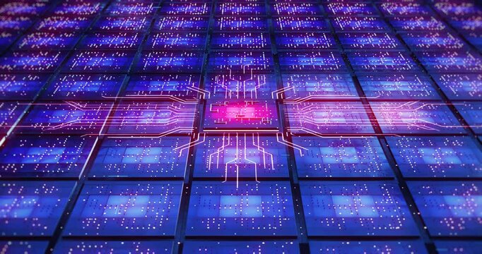 Journey Into Digital Chip World Through Laptop Interface. Technology Related 3D Animation.