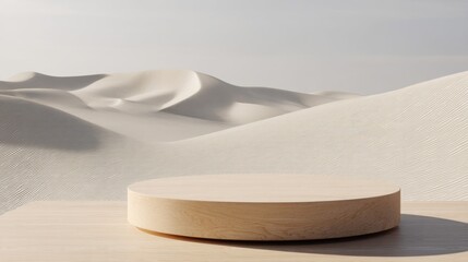 Podium platform on sand dune background for product display minimal abstract scene.