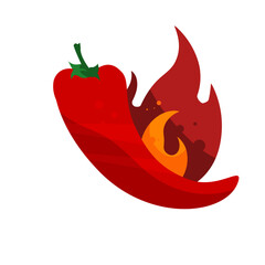 Spicy chili pepper with red flame - vector illustration