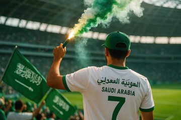 Saudi Arabian Fan Celebrating with Green Flare

