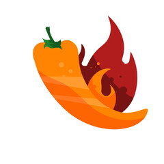 Spicy chili pepper with red flame - vector illustration