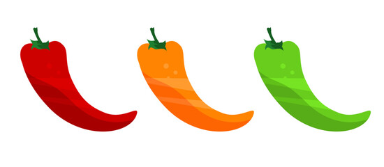 Colorful peppers set - red, yellow and green vector illustrations, icons collection