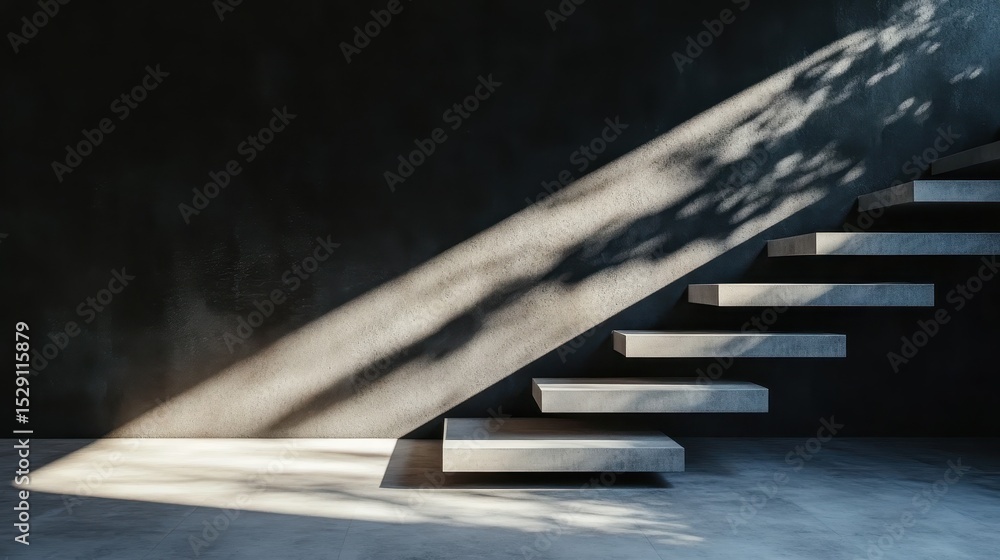 Aufkleber a minimalist staircase is beautifully lit by soft natural light casting shadows, highlighting the sl