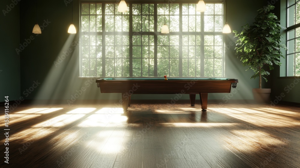 Aufkleber a captivating scene of a well-lit pool table placed in a cozy room filled with natural light streami