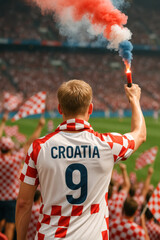 Croatian Fan in Checkered Jersey with Flare

