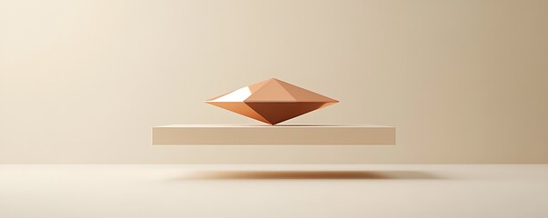 Floating copper prism stand with product centered in minimal cream background