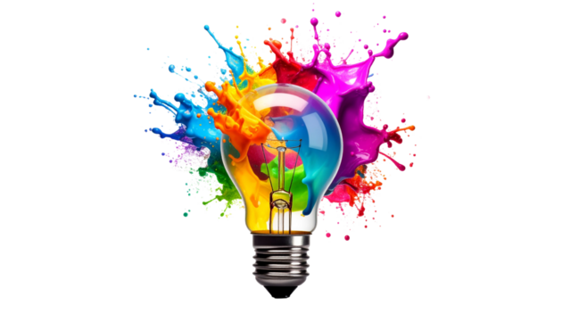 Color splash lightbulb concept isolated on solid white background