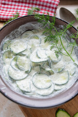 Grandmas delicious old fashioned cucumber salad with sour cream sauce,