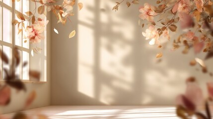 Bright room with window light and floral elements creating a soft dreamy atmosphere.