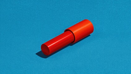 Red Lipstick Tube On Blue Background
