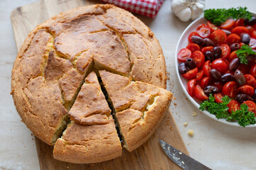 Greek flatbread Tirópita chorís phíllo with feta cheese, fresh and homemade baked