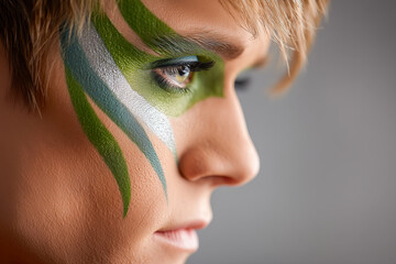 Androgynus model with beautiful makeup and green combination