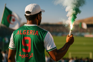 Back View of Man in Algeria Jersey with Flare

