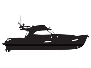 Vector isolated one single boat yacht side view  colorless black and white outline silhouette shadow shape stencil solid black