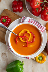 Delicious and healthy homemade cooked bell pepper soup on a plate