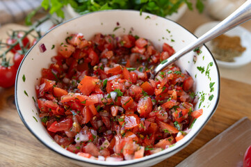 Fresh and homemade tomato salsa  Pico de gallo in a bowl