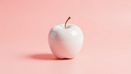Obraz premium A single white apple with a brown stem on a light pink background studio shot