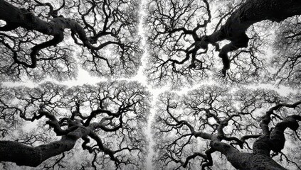 Twisted treetops, black and white