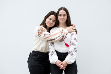 Two young women in traditional ukrainian vyshyvanka	