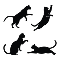 Black Cat Silhouettes Set – Jumping, Sitting, Walking, and Playing Poses