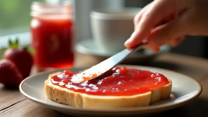 Spreading Strawberry Jam on Toast. - Powered by Adobe