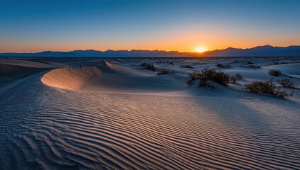 Fototapeta premium Sunrise over a vast desert dune landscape