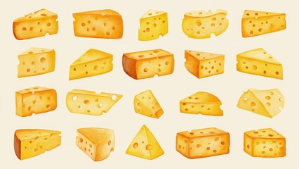 seamless watercolor pattern with cheese pieces
