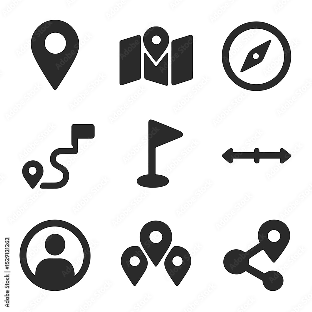 Poster navigation tools icons. flat icon set of navigation and mapping tools: gps marker, offline map, comp