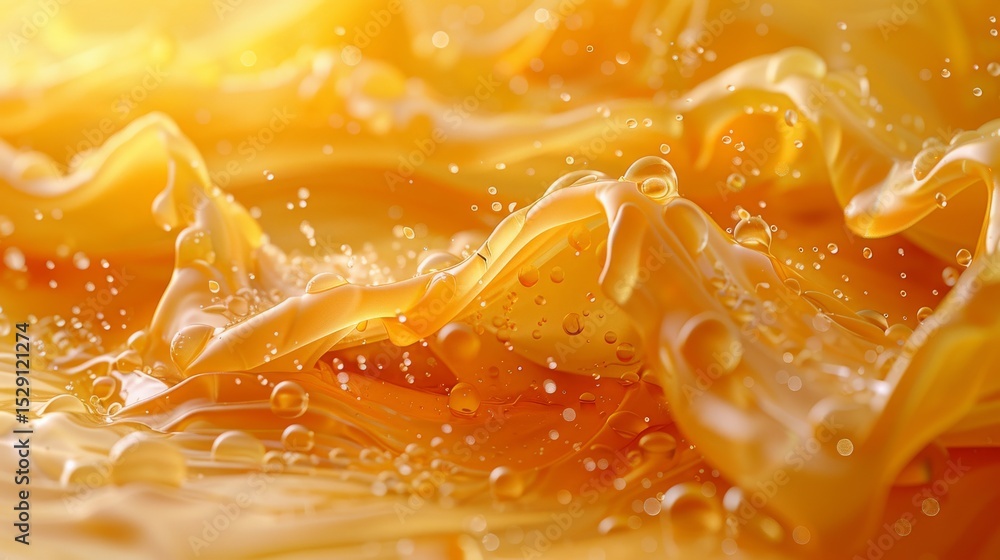 Aufkleber an abstract image depicting vibrant orange waves of liquid, interspersed with playful bubbles, creat