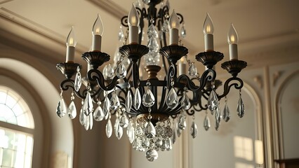 An elegant chandelier with crystal decorations brings a touch of luxury to any interior space.