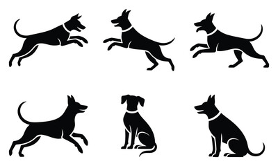 Dog Icon Set - Jumping, Running, Sitting Animal Illustrations