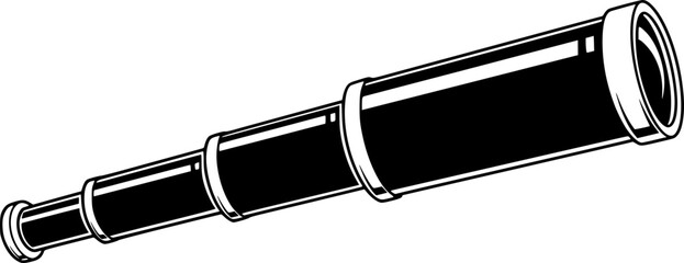 A classic pirate telescope icon in simple black and white vector illustration