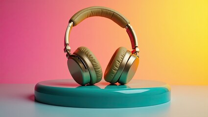 headphones on a green background