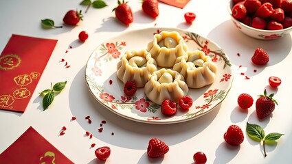 christmas pudding with red currant