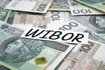Inscription WIBOR next to polish money. WIBOR is Warsaw Interbank Offered Rate