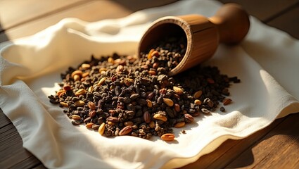 spices in a wooden spoon
