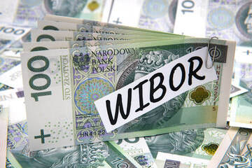 Inscription WIBOR next to polish money. WIBOR is Warsaw Interbank Offered Rate