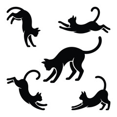 Vector Black Cat Silhouettes – Leaping, Standing, and Walking Cat Designs